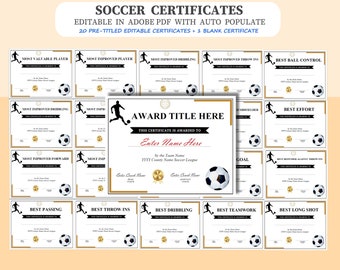 Editable Soccer Award Certificate Bundle (PDF Download)