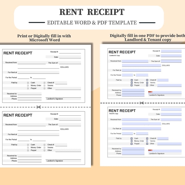 Fillable Payment Receipt Etsy