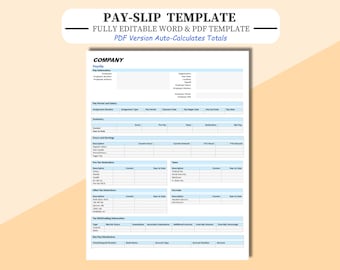 Editable Pay Stub Template: Auto-Calculating PDF/Word