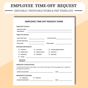 Employee Time Off Request. Editable Fillable Employee Time Off Form. Digitally fill in via Word, Adobe PDF, or Google Docs. Days Off Request
