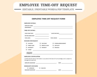 Employee Time Off Request Form: Editable Fillable Template (PDF, Word, Google Docs)