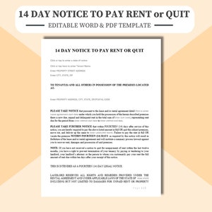 14 Day Notice to Pay Rent or Quit / Evict, Eviction Notice contract. Editable in Word or Adobe Acrobat PDF or Google Docs.