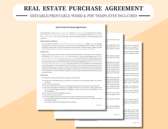 Real Estate Purchase Agreement: Editable Form (PDF & Word)