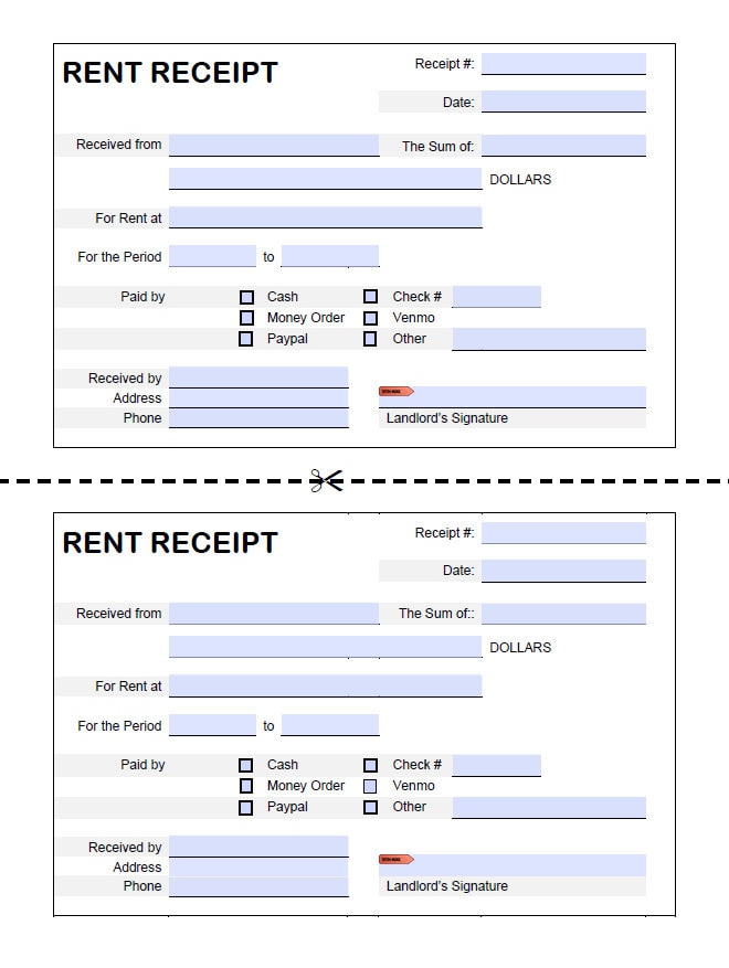 Landlord rent receipt receipt for rent tenant receipt monthly