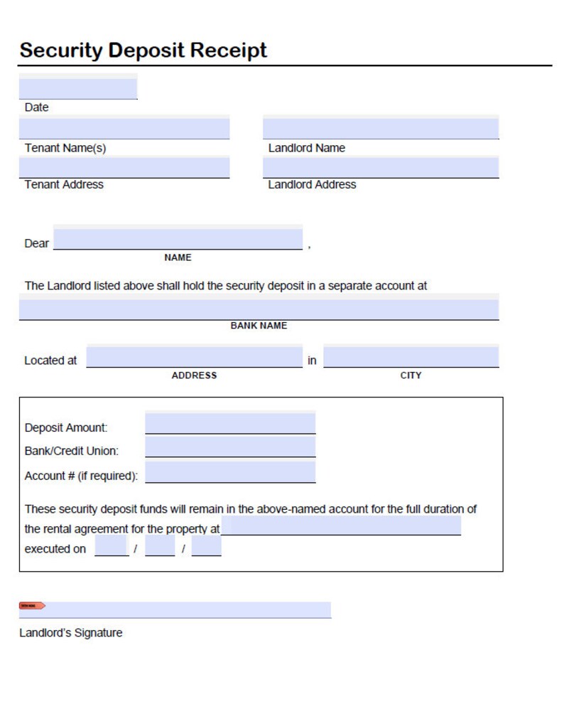 Rent Security Deposit Receipt, Editable/fillable in WORD & PDF, Rental Security Deposit Receipt