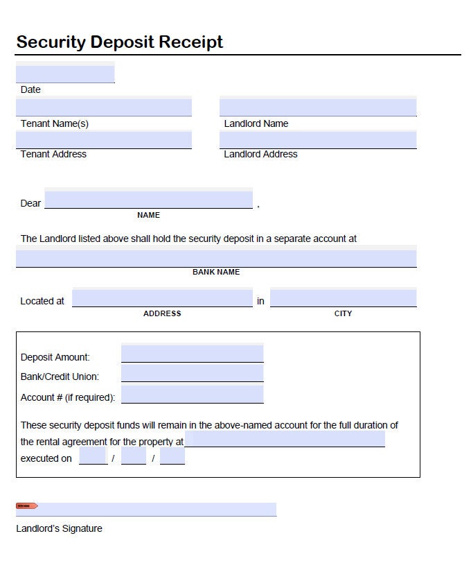 Rent Security Deposit Receipt, Editable/fillable in WORD & PDF, Rental