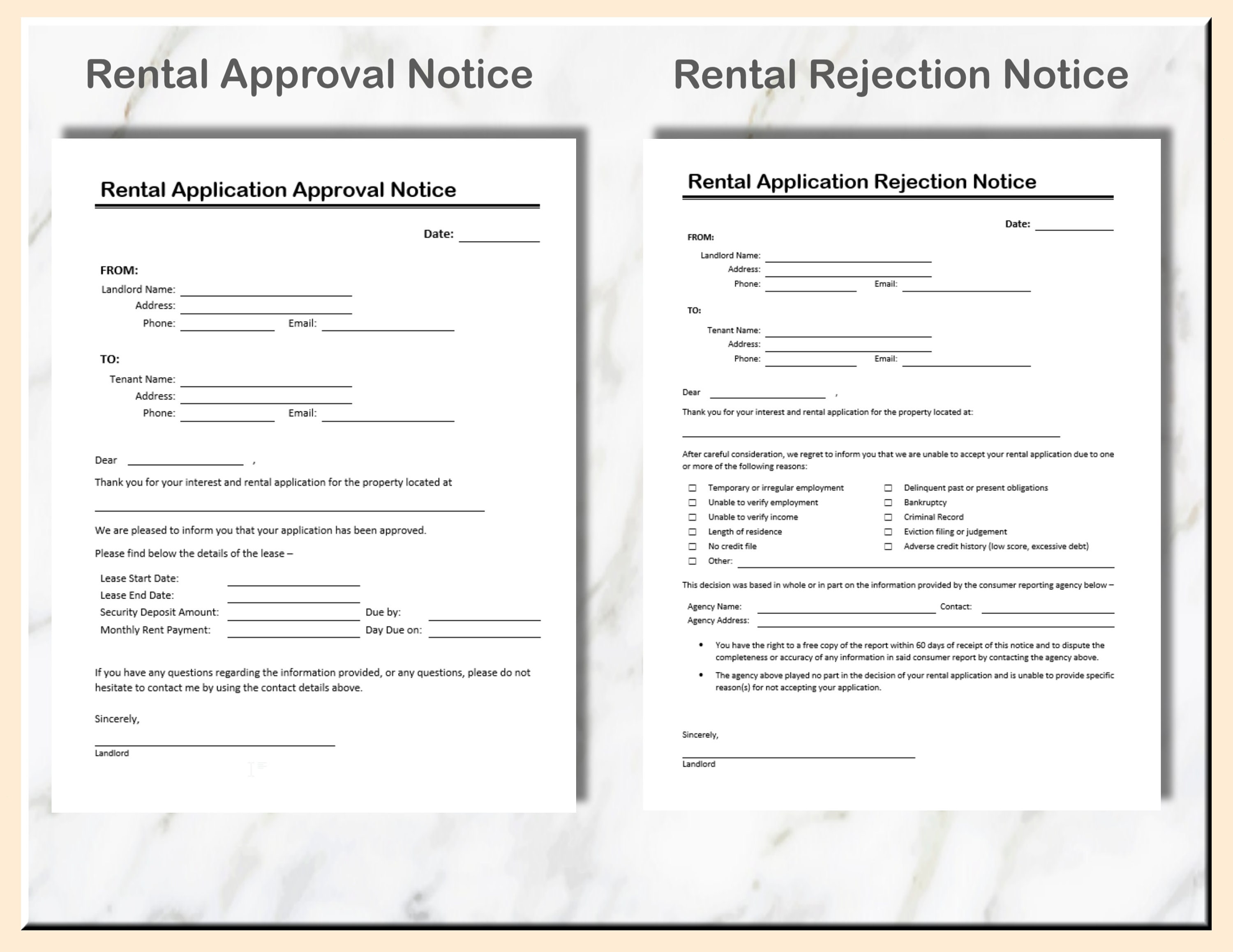 Landlord Rental Forms Bundle - 12 Forms Each in Both Word and PDF ...