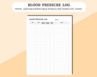 Blood Pressure Log Form. Editable or Printable Digital Form. Digitally fill in via Word, Adobe PDF, or Google Docs. Example included.