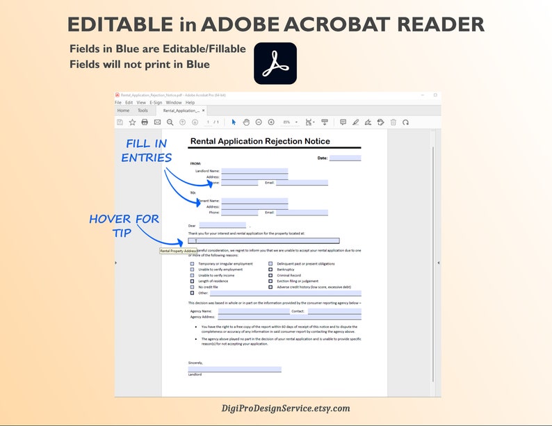 Rental Application Rejection Notice Edit in Word or PDF. Editable or