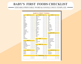Baby's First Foods Tracker: Editable Checklist (PDF)