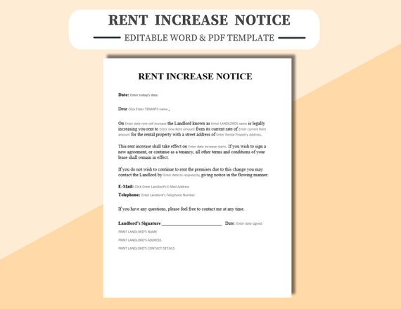 Rent Increase Template Editable/fillable in WORD & PDF Rent - Etsy
