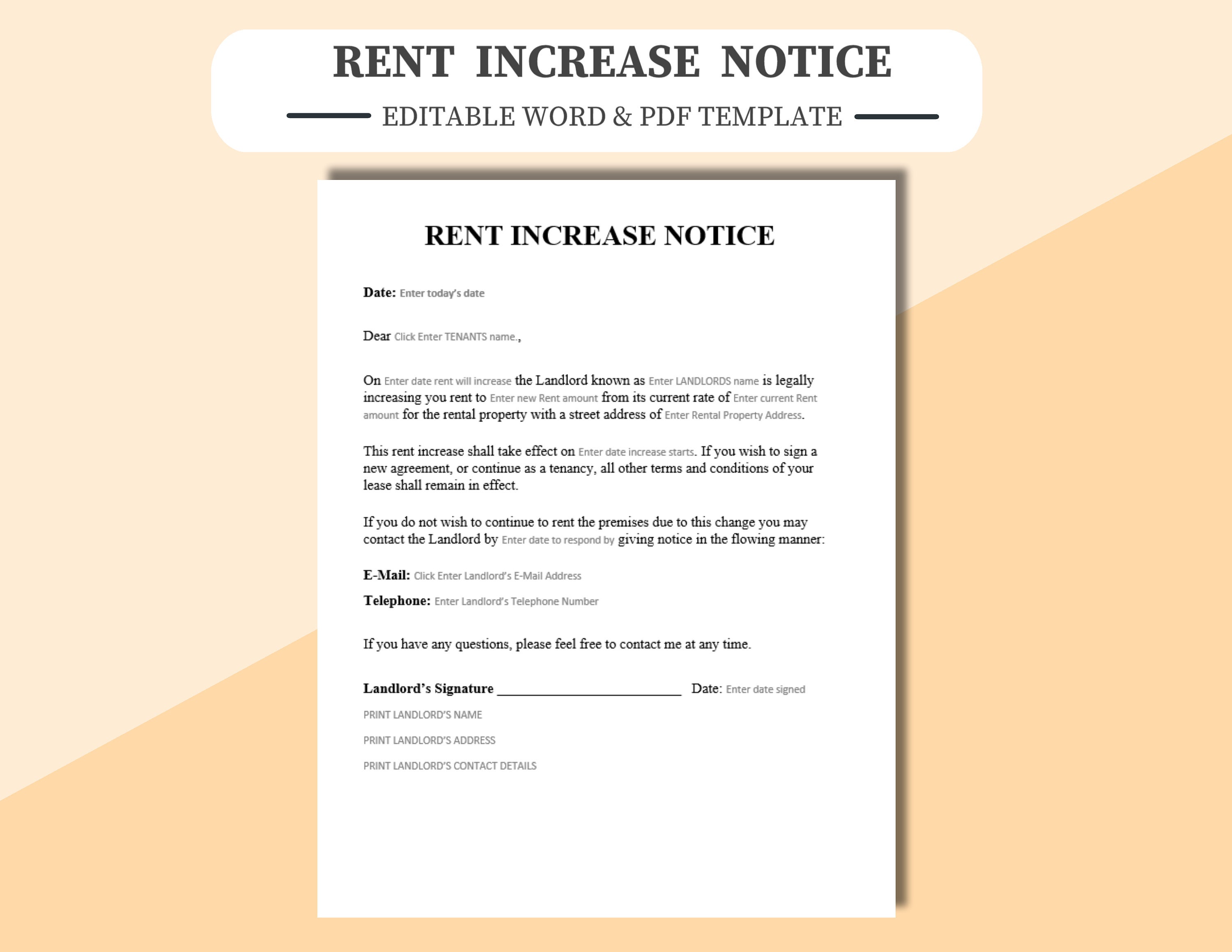 Rent Increase Template, Editable/fillable in WORD & PDF, Rent Increase Rent Increase Template, Editable/fillable in WORD & PDF, Rent Increase