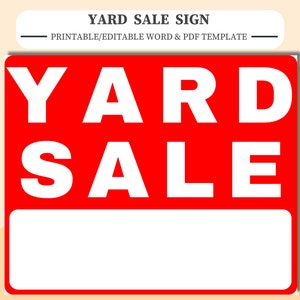 YARD SALE Sign. Printable/Editable in Word & PDF Templates. Yard Sale Sign Image also included.