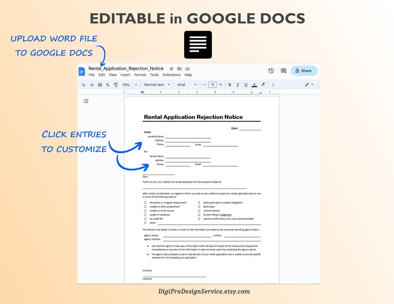 Rental Application Rejection Notice Edit in Word or PDF. Editable or