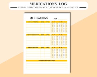 Medications Log Tracker: Editable Schedule for Caregivers (PDF)