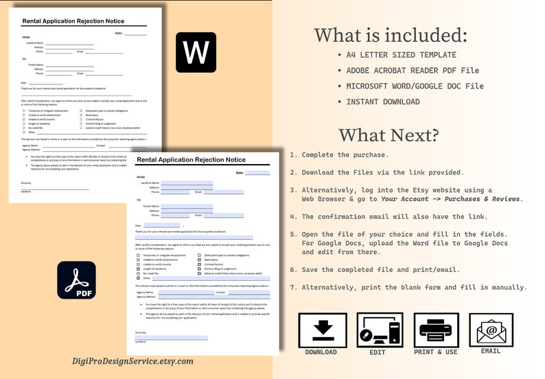 Rental Application Rejection Notice Edit in Word or PDF. Editable or