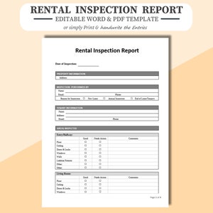 Rental Inspection Report. Editable, Printable. Landlord Inspection Report, Property Inspection, Rental Inspection, Rental Inspection Form