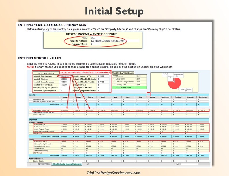 Entering Income Rental Income & Expense Accounting Tracker Spreadsheet - Simple to Use ...