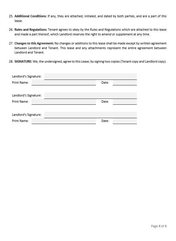 Rental Lease Agreement - Printable or Editable in Word. Monthly or Yearly. Residential Lease ...