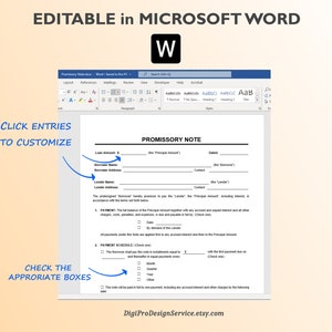 Editable Promissory Note Template (WORD & PDF) - Etsy
