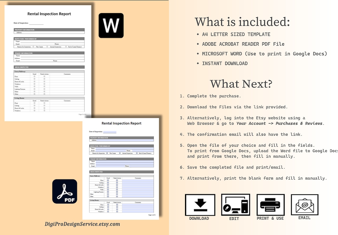 Rental Inspection Report. Editable, Printable. Landlord Inspection Report, Property Inspection ...
