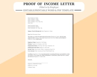 Proof of Income Letter: Employer Template (Microsoft Word, PDF, Google Docs)