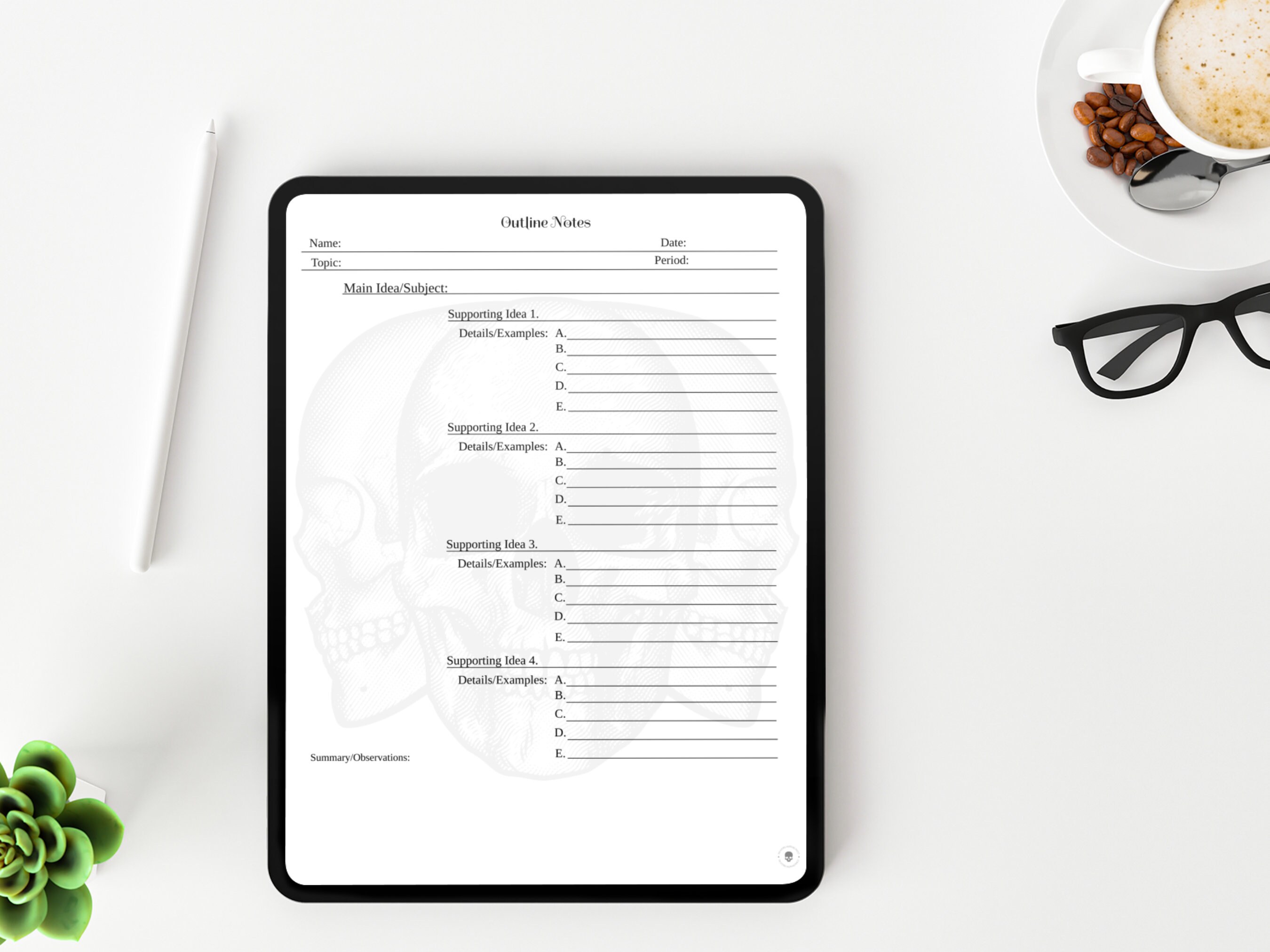 Outline Method Note Taking Template Digital Download Note Taking