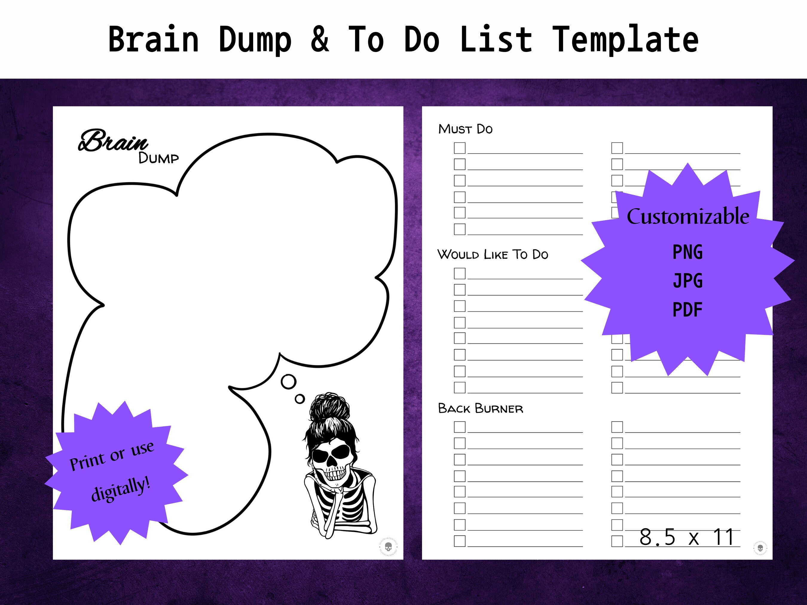 Brain dump to do list template adhd to do list template digital