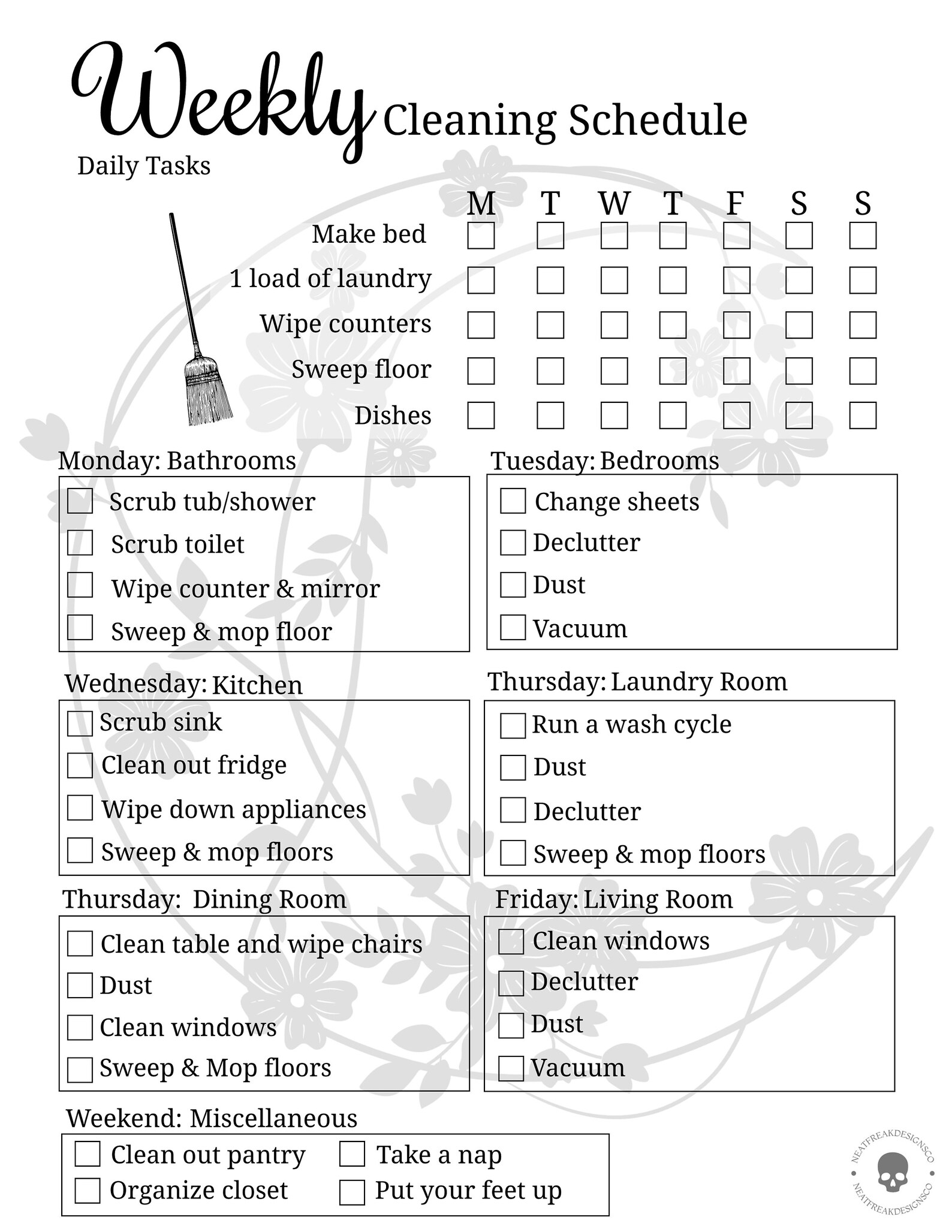 Editable Weekly Cleaning Checklist Stay Organized and Save Time With
