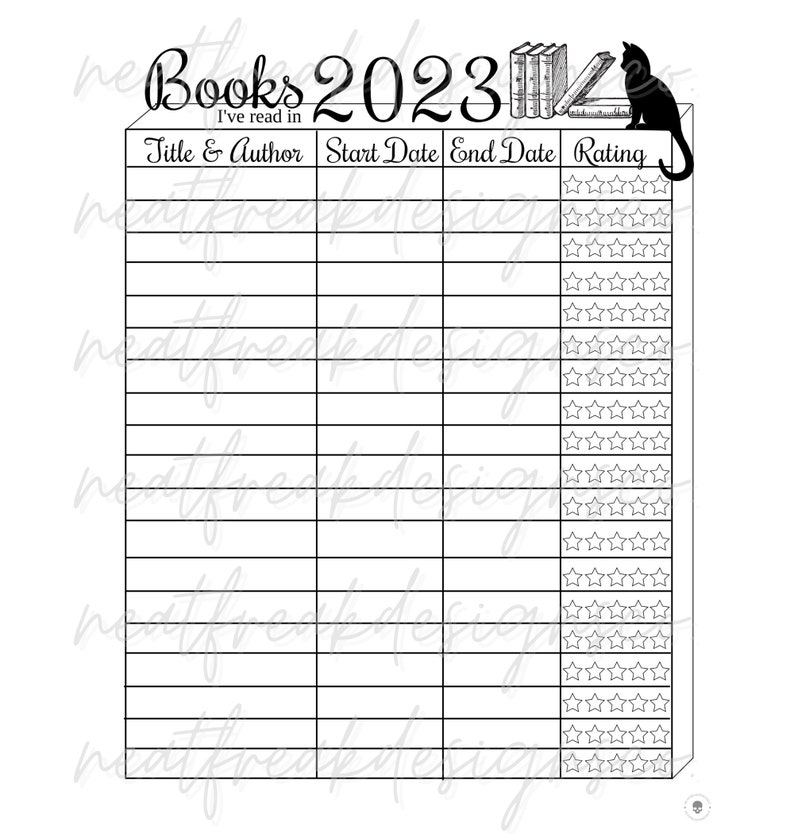 Printable Book Log Template for Bookworms Black Cat Book Log Digital ...