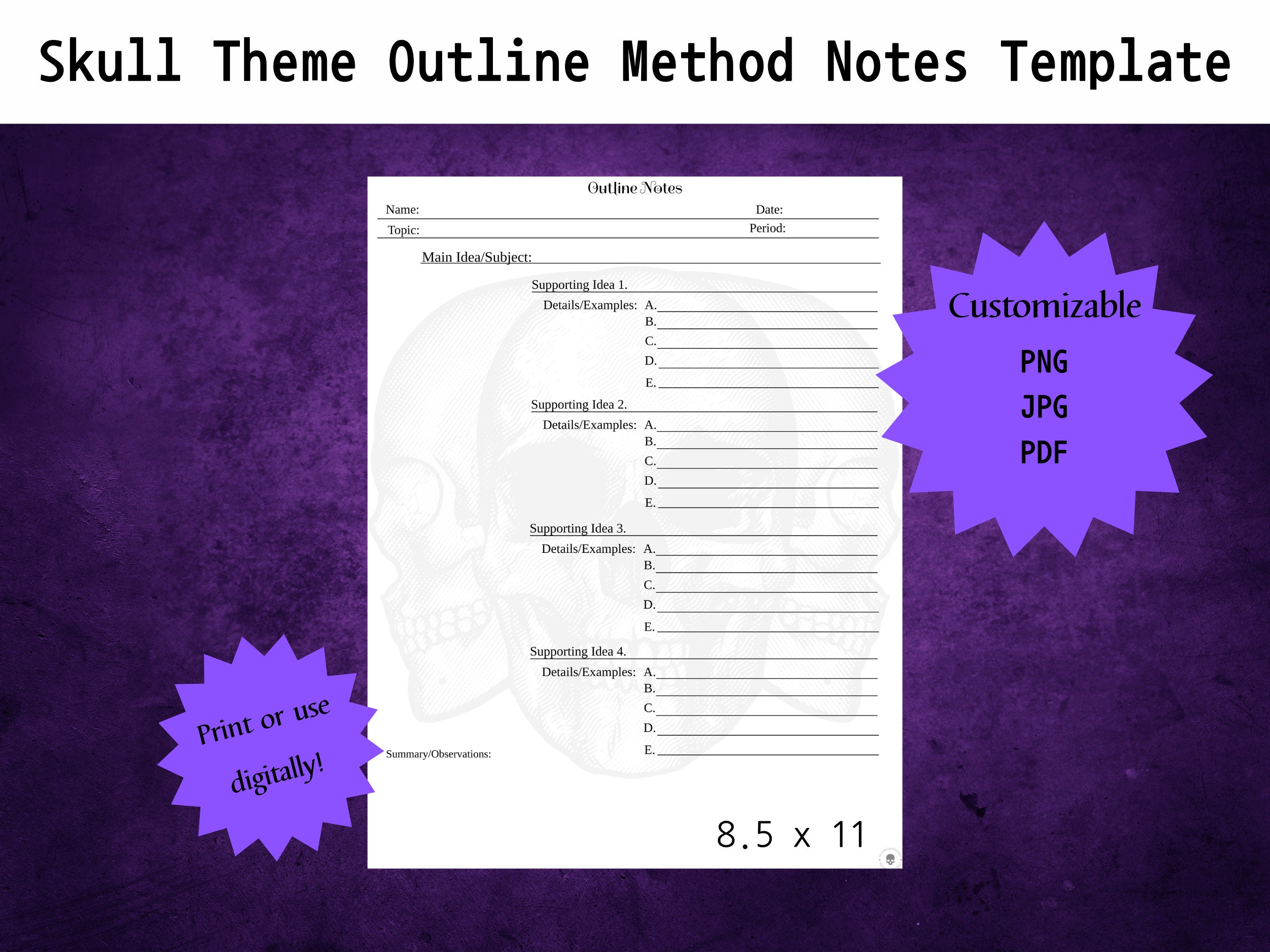 Outline Method Note Taking Template Digital Download Note Taking Outline Method Note Taking Template Digital Download Note Taking