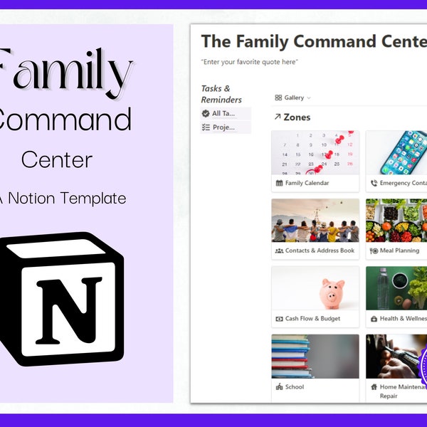 Notion Template Family Command Center, All In One Notion Template Dashboard, Ultimate Family Organizer, Family Chore Charts and so Much More