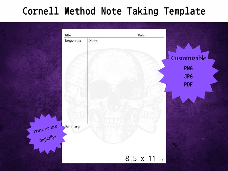 Cornell Method Note Taking Template Digital Download Note Etsy