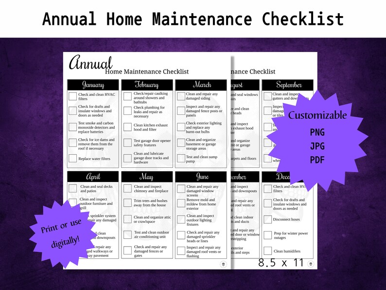 Annual Home Maintenance Checklist Skull Theme Printable Etsy annual-home-maintenance-checklist-skull-theme-printable-etsy