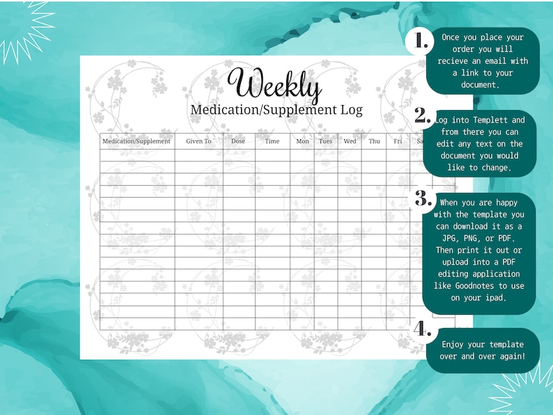 Editable Printable and Digital Wellness Trackers Floral Moon Wellness ...