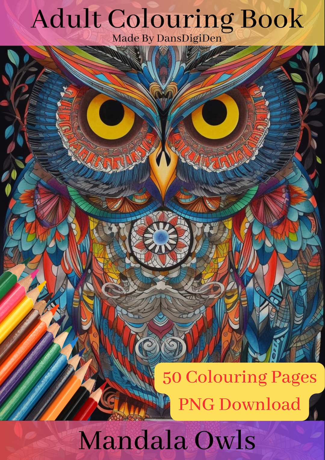 Adult Colouring Book Mandala Owls 50 Digital Coloring Pages (printable ...