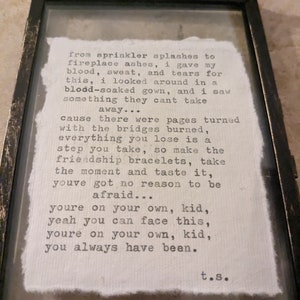You're On Your Own, Kid, Taylor Swift Brass Framed Type Writer Print image 3