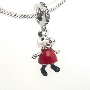 Charm de Peppa Pig con vestido rojo en plata de ley 925 para pulsera