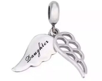 Sterling Silver 925 Daughter Angel Wing Memorial Charm & Pouch for bracelet