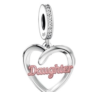Daughter Lettering Heart Charm Genuine 925 Sterling Silver Gift for bracelet