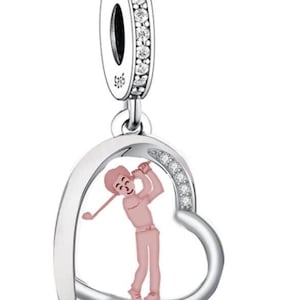 Golf Man Heart Charm Suits Dad Grandad Brother Charm 925 Sterling Silver Gift for bracelet
