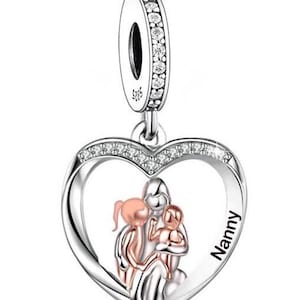 Nanny & grandchildren hug heart charm  genuine 925 sterling silver gift
