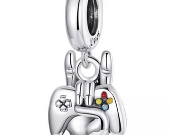 Sterling Silver 925 Rock Hand Gaming Controller Charm & Pouch