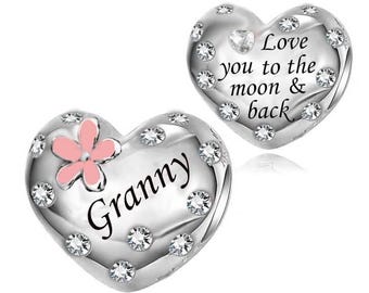 Oma rosa Blume Charm ich liebe dich bis zum Mond echt 925 Sterling Silber