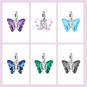 Butterfly charm blue pink purple green black  genuine 925 sterling silver