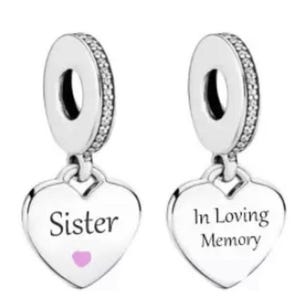 Sister memorial charm in loving memory genuine  925 sterling silver gift