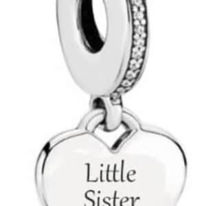 Little sister charm heart dangle genuine  925 sterling silver gift