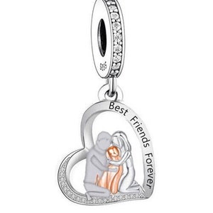 Man Woman & Dog Best Friends Forever Charm 925 Sterling Silver Gift for bracelet