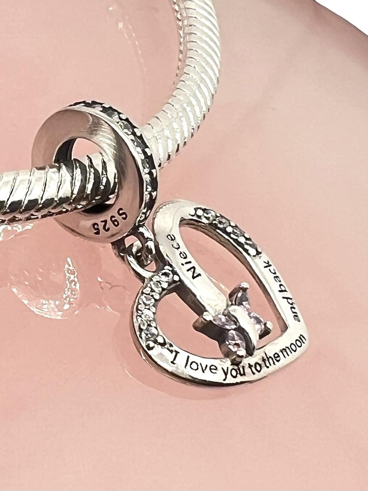 Ciondolo A Forma Di Cuore Per Mamma E Papà In Autentico Argento Sterling 925, Ti Amo Fino Alla Luna E Ritorno, Braccialetti In Stile Europeo In Argento Sterling 925 - Italia - Foto 11