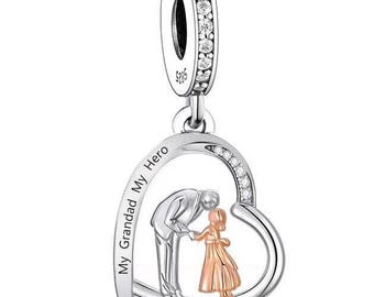 Mein Opa mein Held Herz Charm Enkelkind echt 925 Sterling Silber